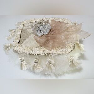 Elegant Cream Champagne Decorative Powder Puff Upcycled Old Money Vanity Gift